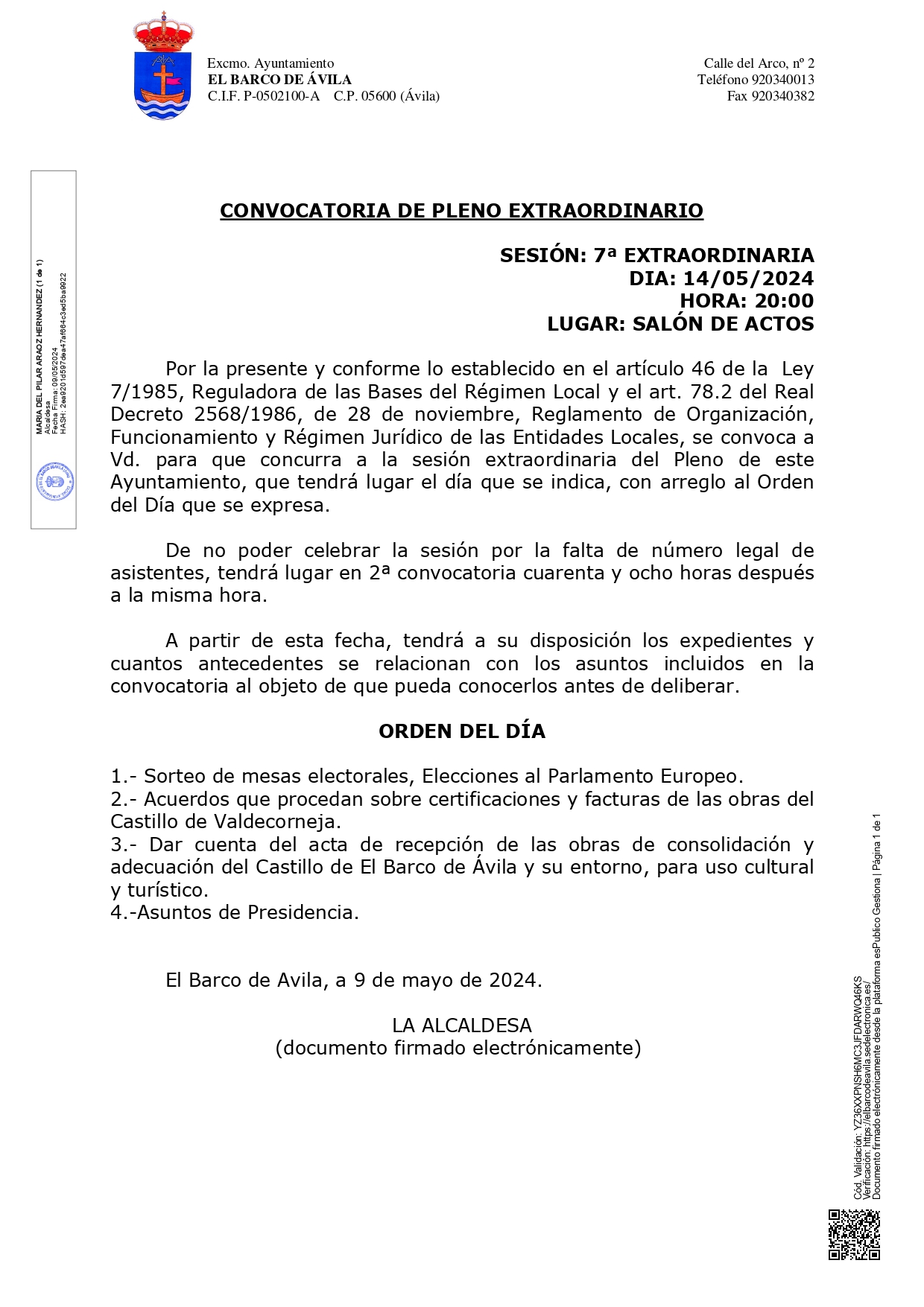 CONVOCATORIA DE PLENO EXTRAORDINARIO