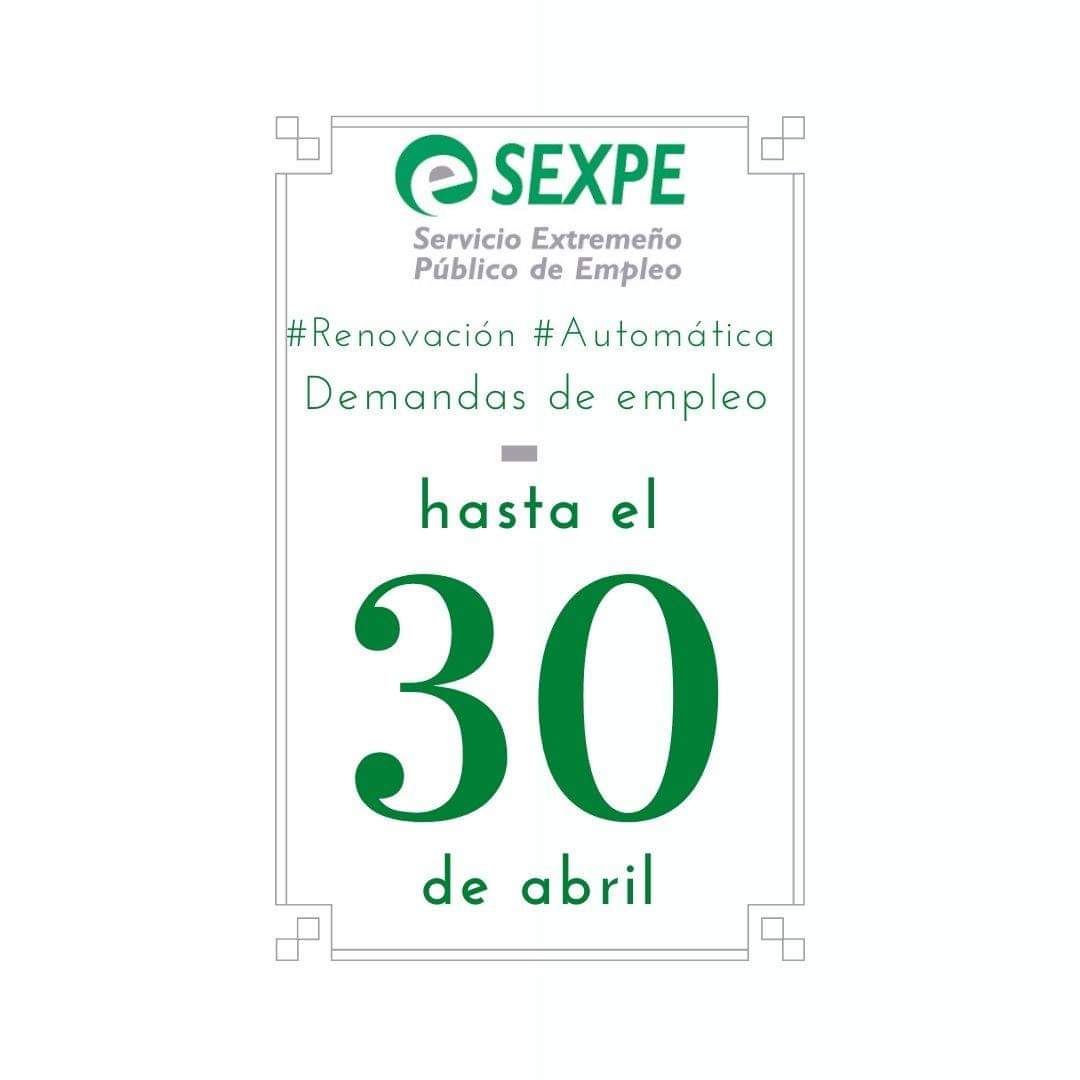 Renovación automática de la demanda de empleo SEXPE hasta el 30 de