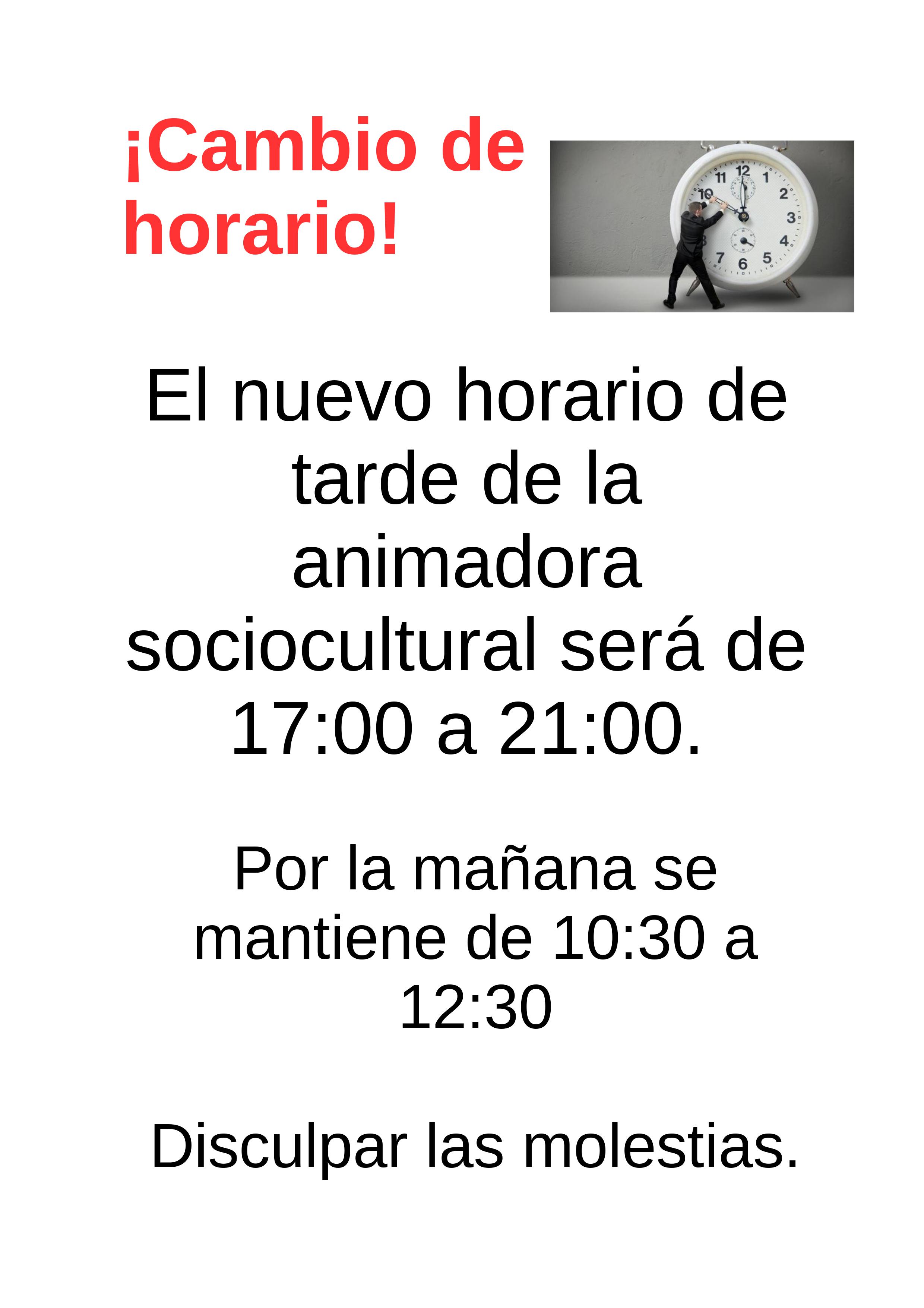 Nuevo Horario De La Animadora Sociocultural